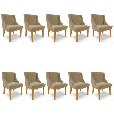 Kit 10 Cadeiras Estofadas Para Sala De Jantar Base Fixa De Madeira Castanho Lia Suede Marrom Rt - Ibiza