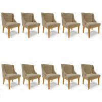 Kit 10 Cadeiras Estofadas Para Sala De Jantar Base Fixa De Madeira Castanho Lia Suede Marrom Rt - Ibiza - 1