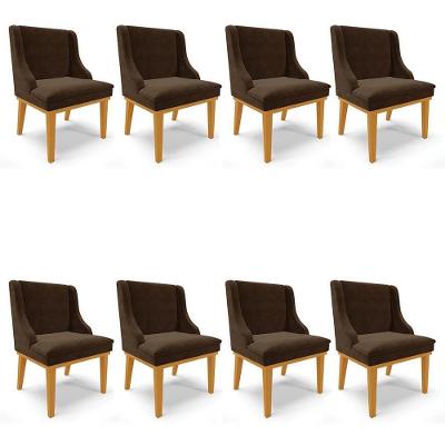 Kit 8 Cadeiras Estofadas Para Sala De Jantar Base Fixa De Madeira Castanho Lia Suede Marrom - Ibiza