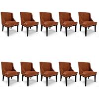 Kit 10 Cadeiras Estofadas Base Fixa De Madeira Preto Lia Sintético Premium Nozes - Ibiza - 1