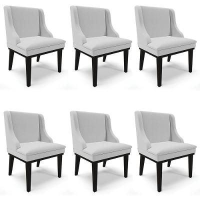 Kit 6 Cadeiras Estofadas Para Sala De Jantar Base Fixa De Madeira Preto Lia Linho Cinza - Ibiza