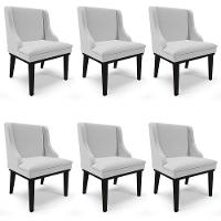 Kit 6 Cadeiras Estofadas Para Sala De Jantar Base Fixa De Madeira Preto Lia Linho Cinza - Ibiza - 1