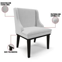 Kit 6 Cadeiras Estofadas Para Sala De Jantar Base Fixa De Madeira Preto Lia Linho Cinza - Ibiza - 3