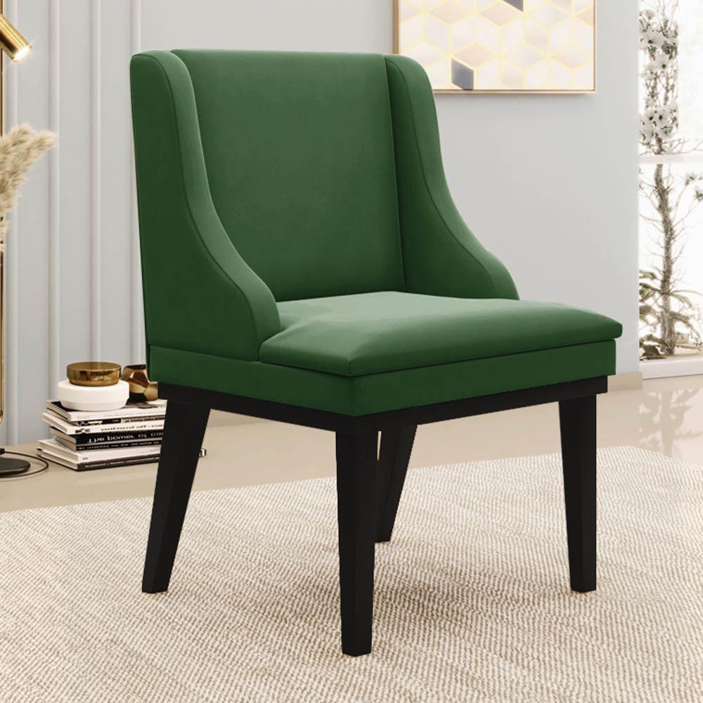 Kit 8 Cadeiras Estofadas Para Sala De Jantar Base Fixa De Madeira Preto Lia Suede Verde - Ibiza - 2