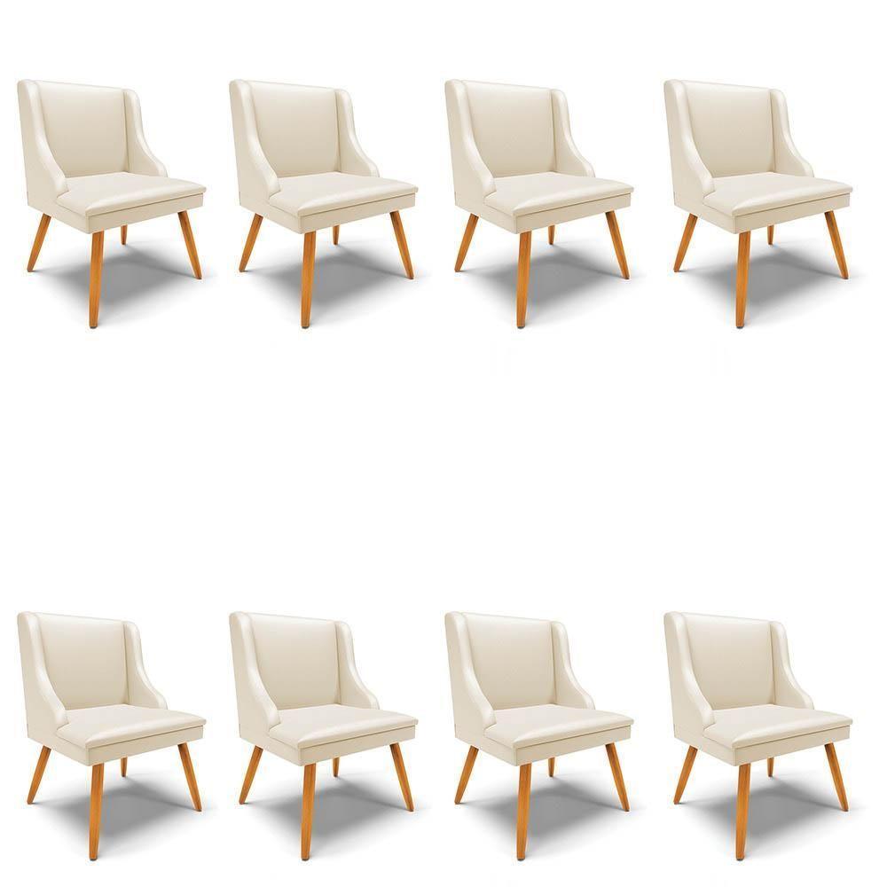 Kit 8 Cadeiras Estofadas Para Sala De Jantar Pés Palito Lia Sintético Bege - Ibiza - 1