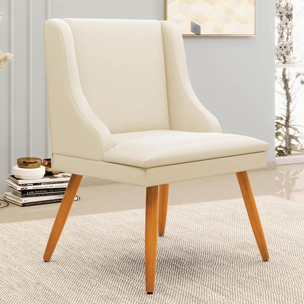 Kit 8 Cadeiras Estofadas Para Sala De Jantar Pés Palito Lia Sintético Bege - Ibiza - 2