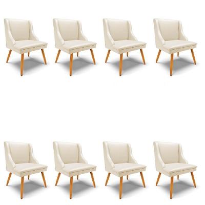 Kit 8 Cadeiras Estofadas Para Sala De Jantar Pés Palito Lia Sintético Bege - Ibiza