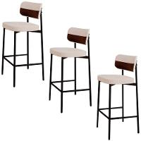 Banqueta Alta Bar Estofada Kit 3 Ella M25 Linho Palha-café - Mpozenato - 1