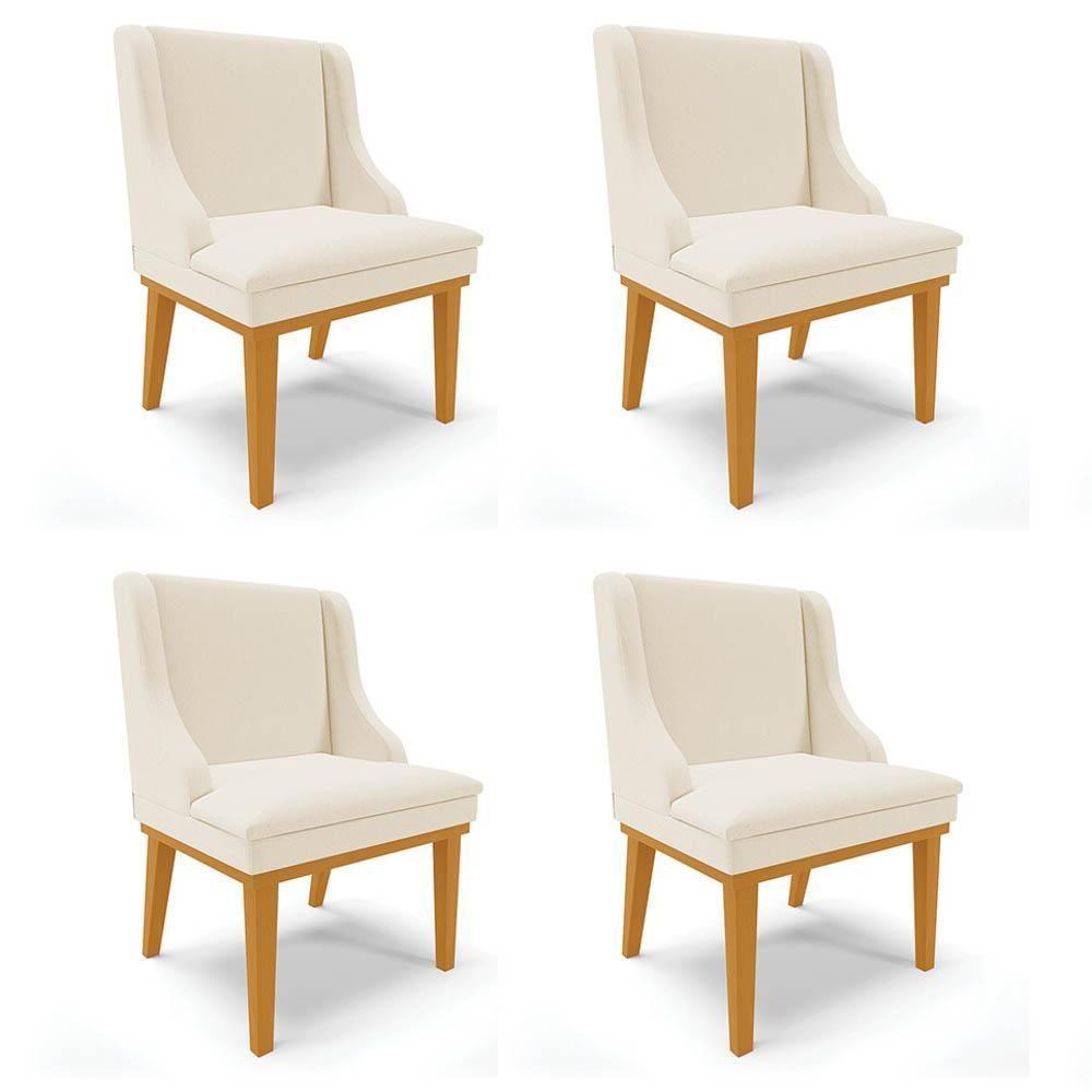 Kit 4 Cadeiras Estofadas Para Sala De Jantar Base Fixa De Madeira Castanho Lia Linho Bege - Ibiza - 1