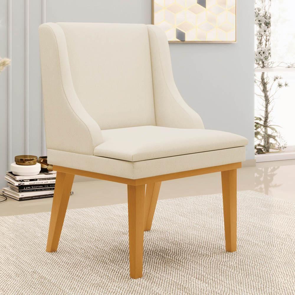 Kit 4 Cadeiras Estofadas Para Sala De Jantar Base Fixa De Madeira Castanho Lia Linho Bege - Ibiza - 2