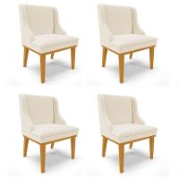 Kit 4 Cadeiras Estofadas Para Sala De Jantar Base Fixa De Madeira Castanho Lia Linho Bege - Ibiza - 1