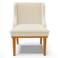 Kit 4 Cadeiras Estofadas Para Sala De Jantar Base Fixa De Madeira Castanho Lia Linho Bege - Ibiza - 8