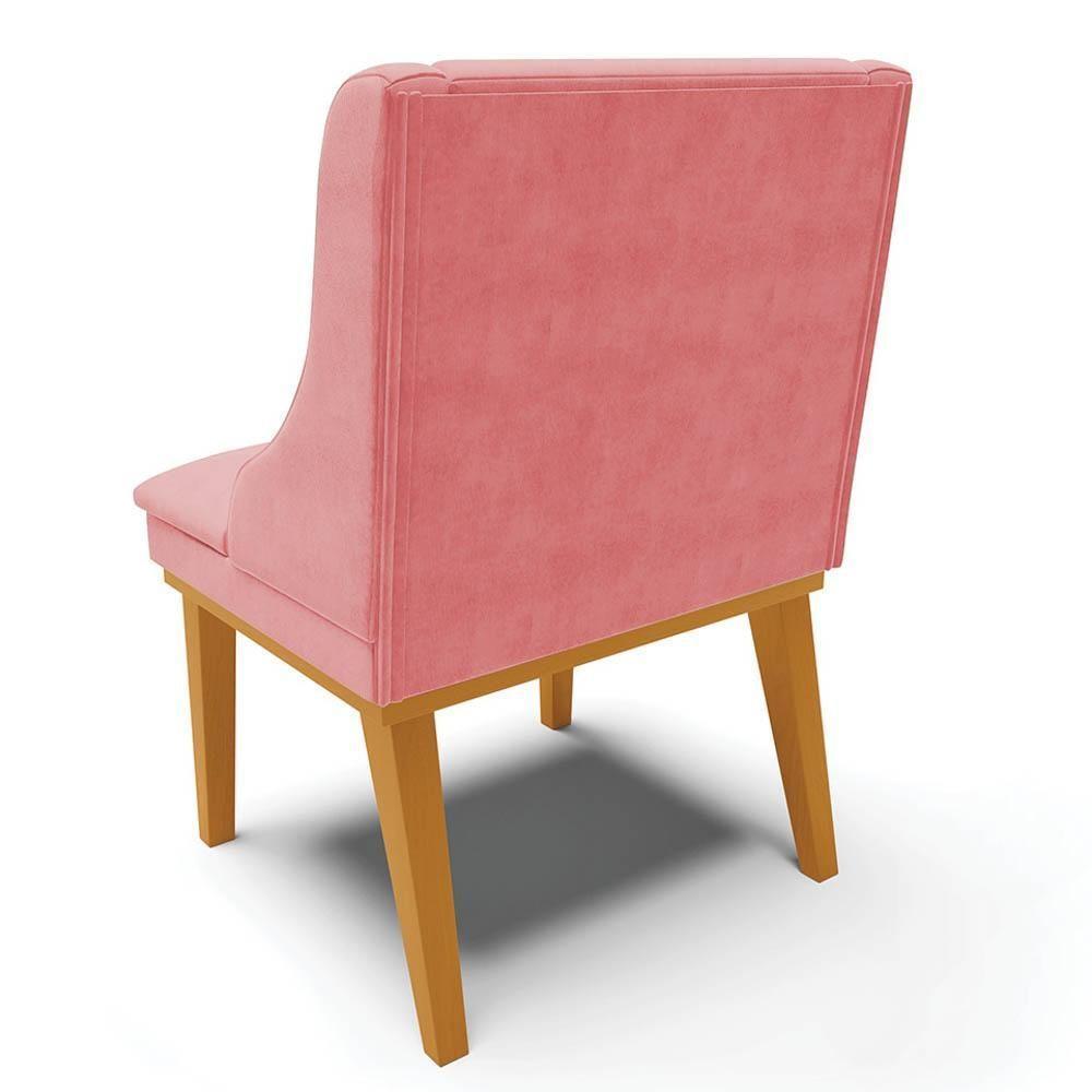 Kit 6 Cadeiras Estofadas Para Sala De Jantar Base Fixa De Madeira Castanho Lia Suede Rosê - Ibiza - 7