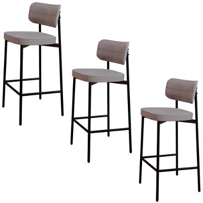 Banqueta Alta Bar Estofada Kit 3 Ella M25 Linho Cinza Cl - Mpozenato