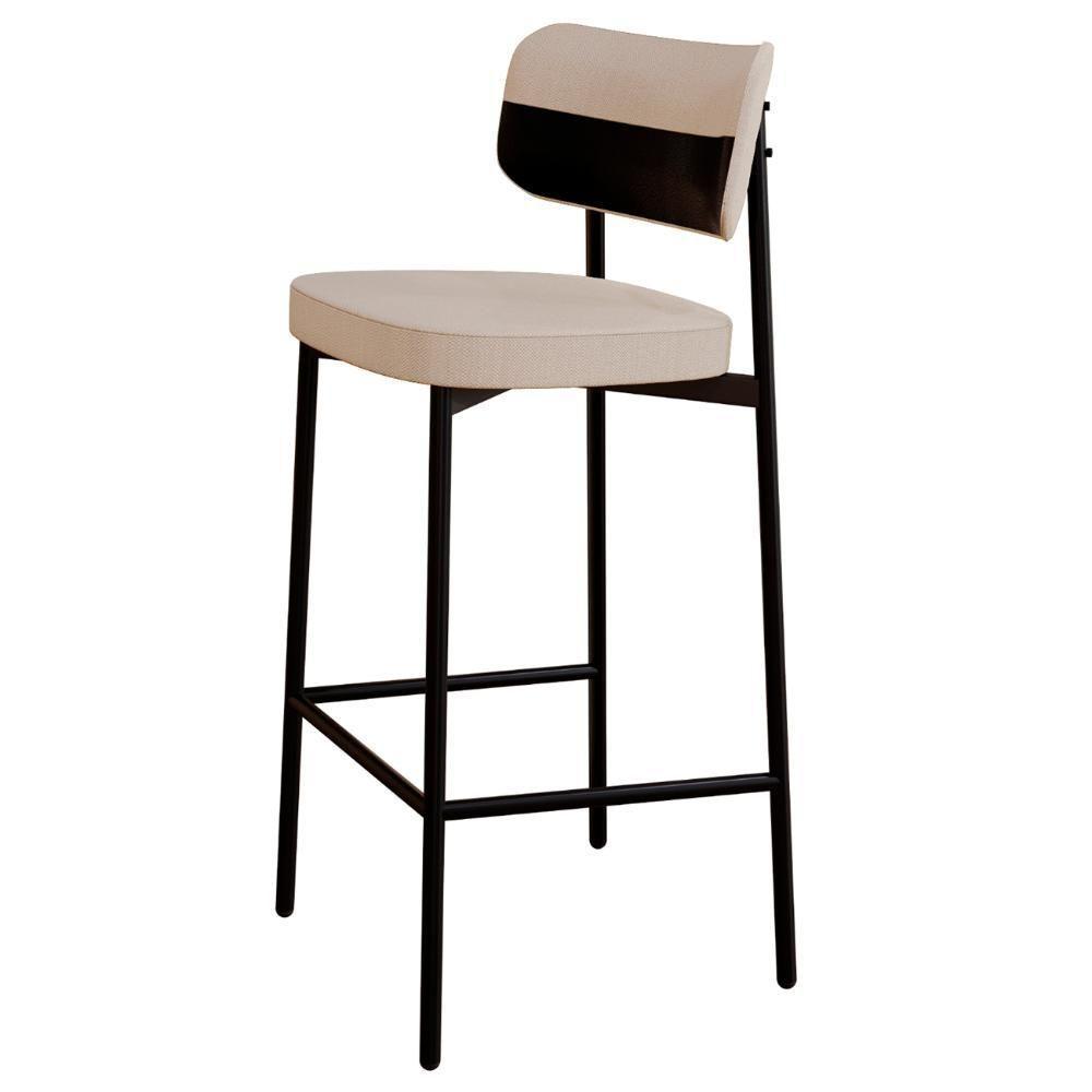 Banqueta Alta Bar Estofada Kit 2 Ella M25 Linho Areia-preto - Mpozenato - 5