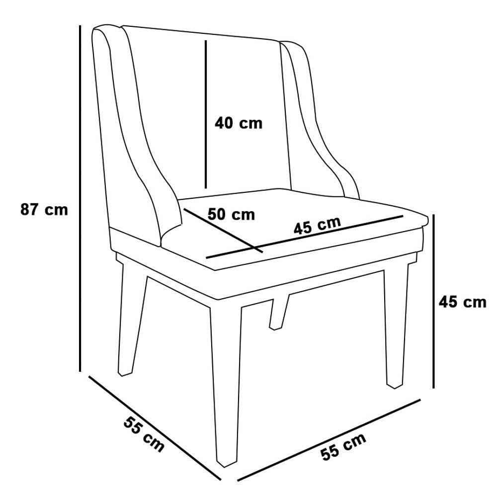 Kit 6 Cadeiras Estofadas Para Sala De Jantar Base Fixa De Madeira Castanho Lia Veludo Off White - Ibiza - 3
