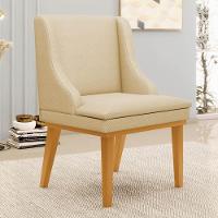 Kit 6 Cadeiras Estofadas Para Sala De Jantar Base Fixa De Madeira Castanho Lia Veludo Off White - Ibiza - 5