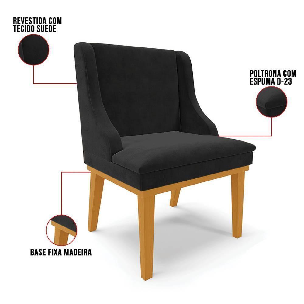 Kit 4 Cadeiras Estofadas Para Sala De Jantar Base Fixa De Madeira Castanho Lia Suede Preto - Ibiza - 6