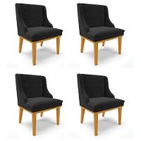 Kit 4 Cadeiras Estofadas Para Sala De Jantar Base Fixa De Madeira Castanho Lia Suede Preto - Ibiza - 1
