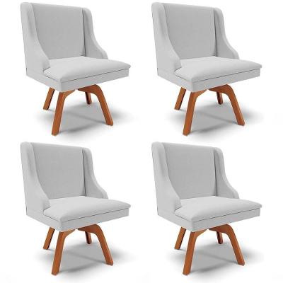Kit 4 Cadeiras Estofadas Giratória Para Sala De Jantar Lia Linho Cinza - Ibiza