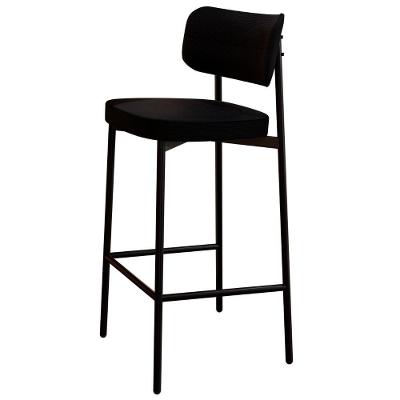 Banqueta Alta Bar Estofada Ella M25 Linho Preto - Mpozenato