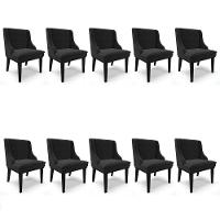 Kit 10 Cadeiras Estofadas Para Sala De Jantar Base Fixa De Madeira Preto Lia Suede Preto - Ibiza - 1