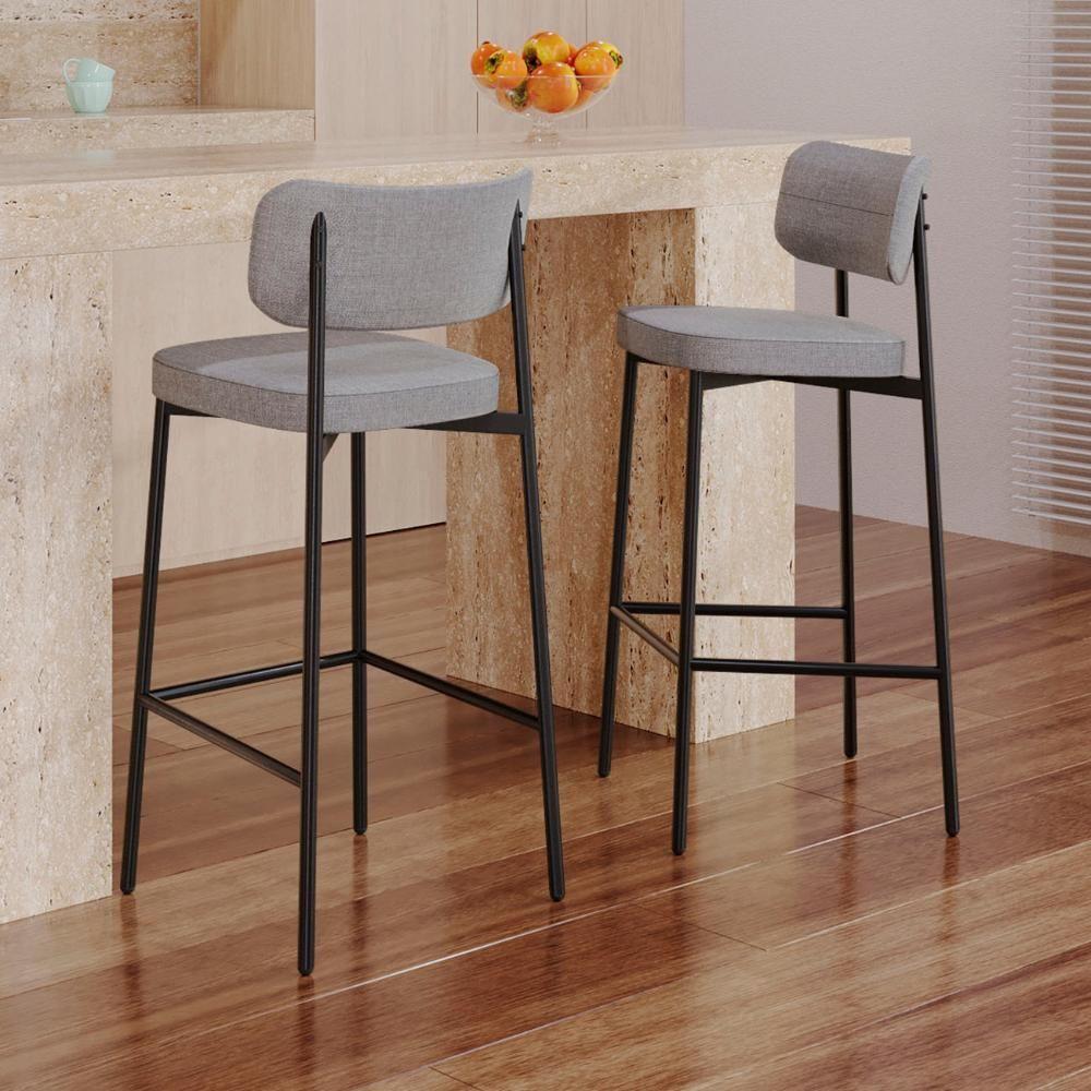 Banqueta Alta Bar Estofada Kit 2 Ella M25 Linho Cinza Cl - Mpozenato - 2