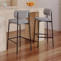 Banqueta Alta Bar Estofada Kit 2 Ella M25 Linho Cinza Cl - Mpozenato - 2