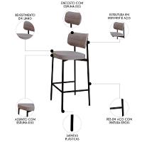 Banqueta Alta Bar Estofada Kit 2 Ella M25 Linho Cinza Cl - Mpozenato - 3