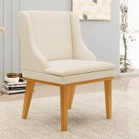 Kit 6 Cadeiras Estofadas Para Sala De Jantar Base Fixa De Madeira Castanho Lia Linho Bege - Ibiza - 2