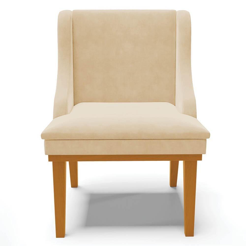 Kit 6 Cadeiras Estofadas Para Sala De Jantar Base Fixa De Madeira Castanho Lia Suede Bege - Ibiza - 8