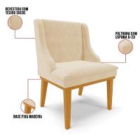 Kit 6 Cadeiras Estofadas Para Sala De Jantar Base Fixa De Madeira Castanho Lia Suede Bege - Ibiza - 3