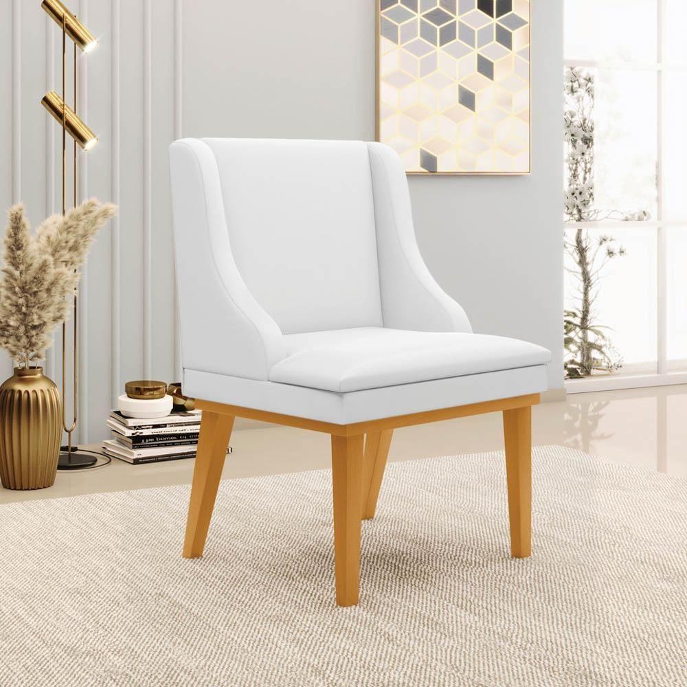 Kit 10 Cadeiras Estofadas Sala De Jantar Base Fixa De Madeira Castanho Lia Sintético Branco - Ibiza - 2