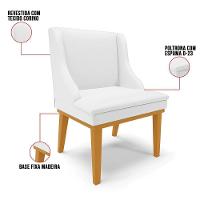 Kit 10 Cadeiras Estofadas Sala De Jantar Base Fixa De Madeira Castanho Lia Sintético Branco - Ibiza - 3