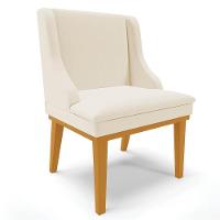 Kit 8 Cadeiras Estofadas Para Sala De Jantar Base Fixa De Madeira Castanho Lia Linho Bege - Ibiza - 9