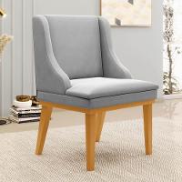 Kit 4 Cadeiras Estofadas Para Sala De Jantar Base Fixa De Madeira Castanho Lia Suede Cinza - Ibiza - 2