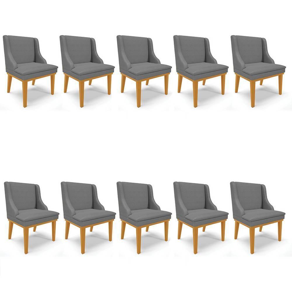 Kit 10 Cadeiras Estofadas Para Sala De Jantar Base Fixa De Madeira Castanho Lia Veludo Grafite - Ibiza - 1