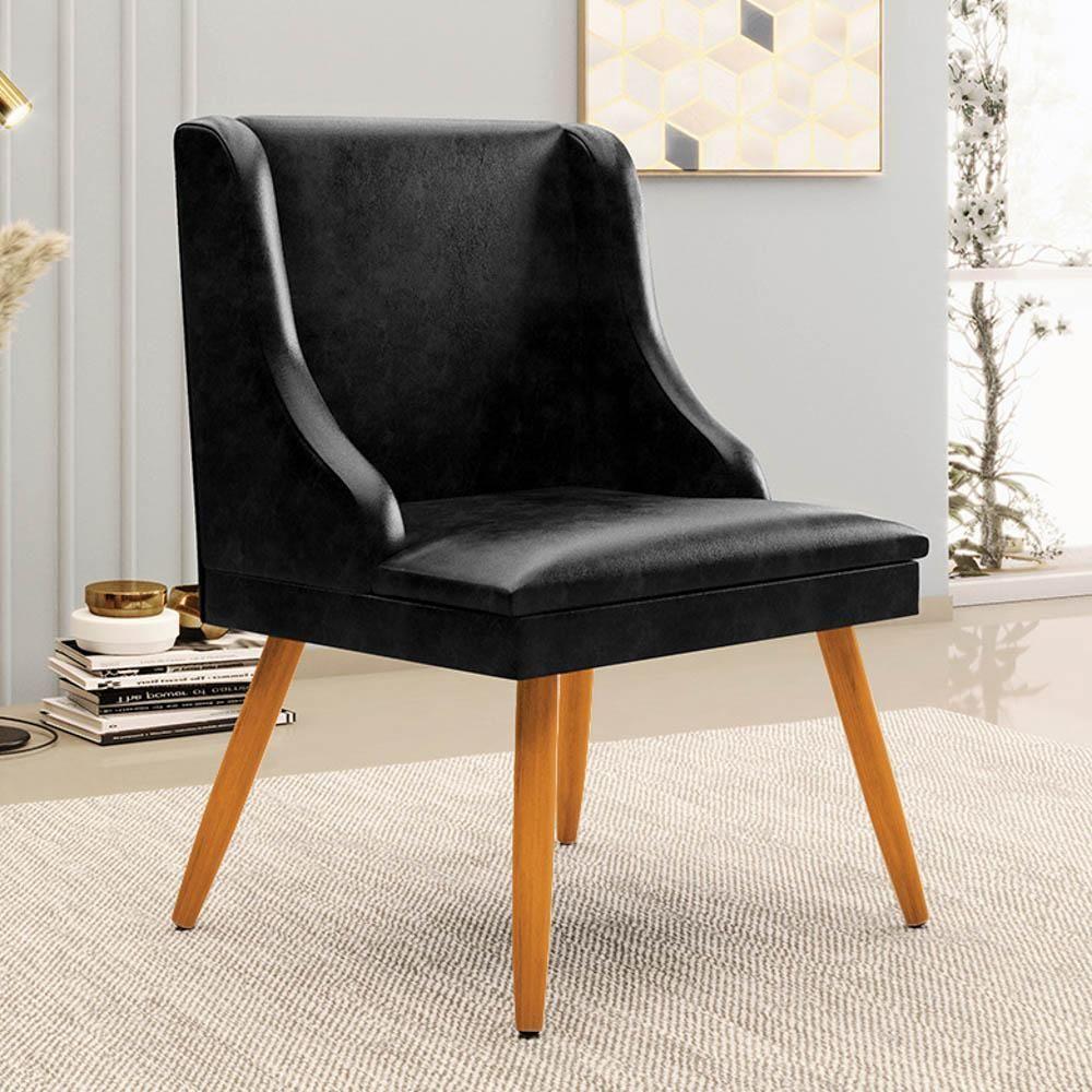 Kit 4 Cadeiras Estofadas Para Sala De Jantar Pés Palito Lia Sintético Premium Preto - Ibiza - 2