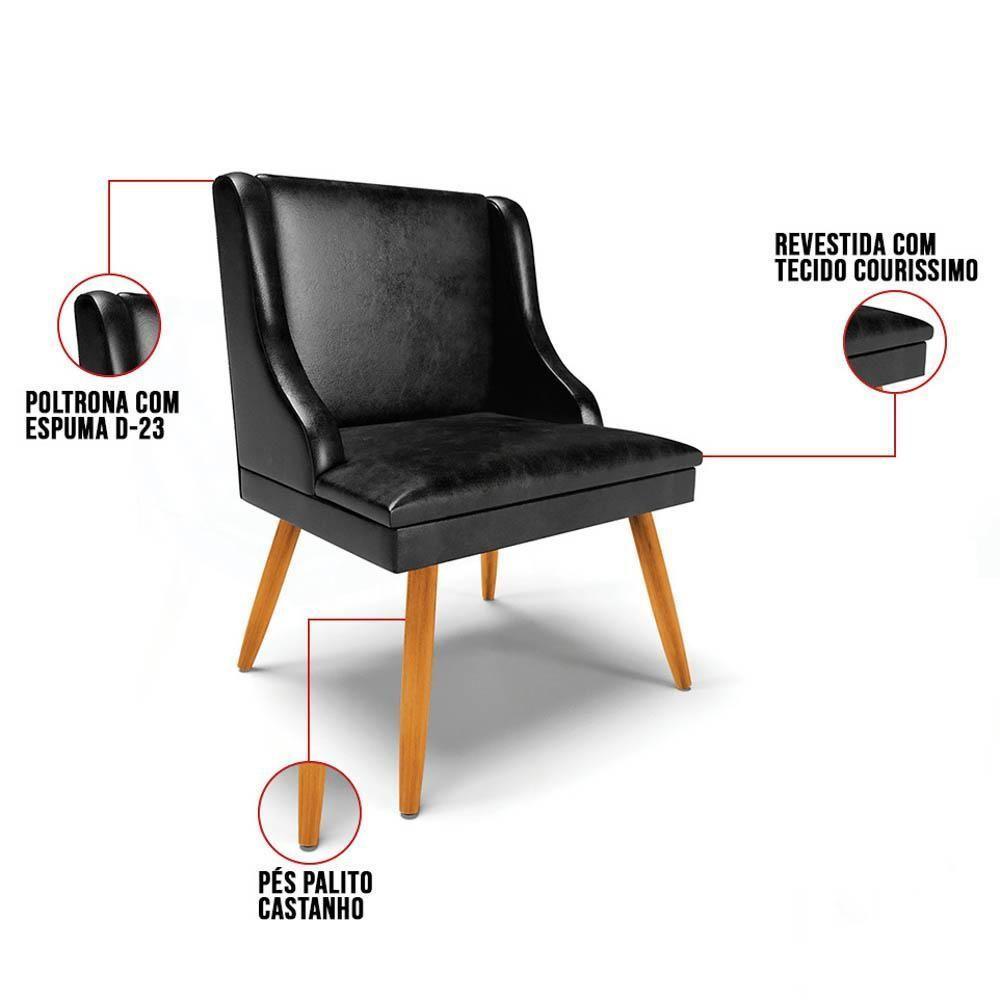 Kit 4 Cadeiras Estofadas Para Sala De Jantar Pés Palito Lia Sintético Premium Preto - Ibiza - 3