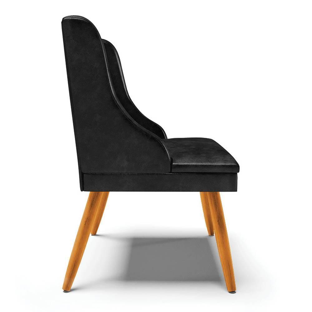 Kit 4 Cadeiras Estofadas Para Sala De Jantar Pés Palito Lia Sintético Premium Preto - Ibiza - 6