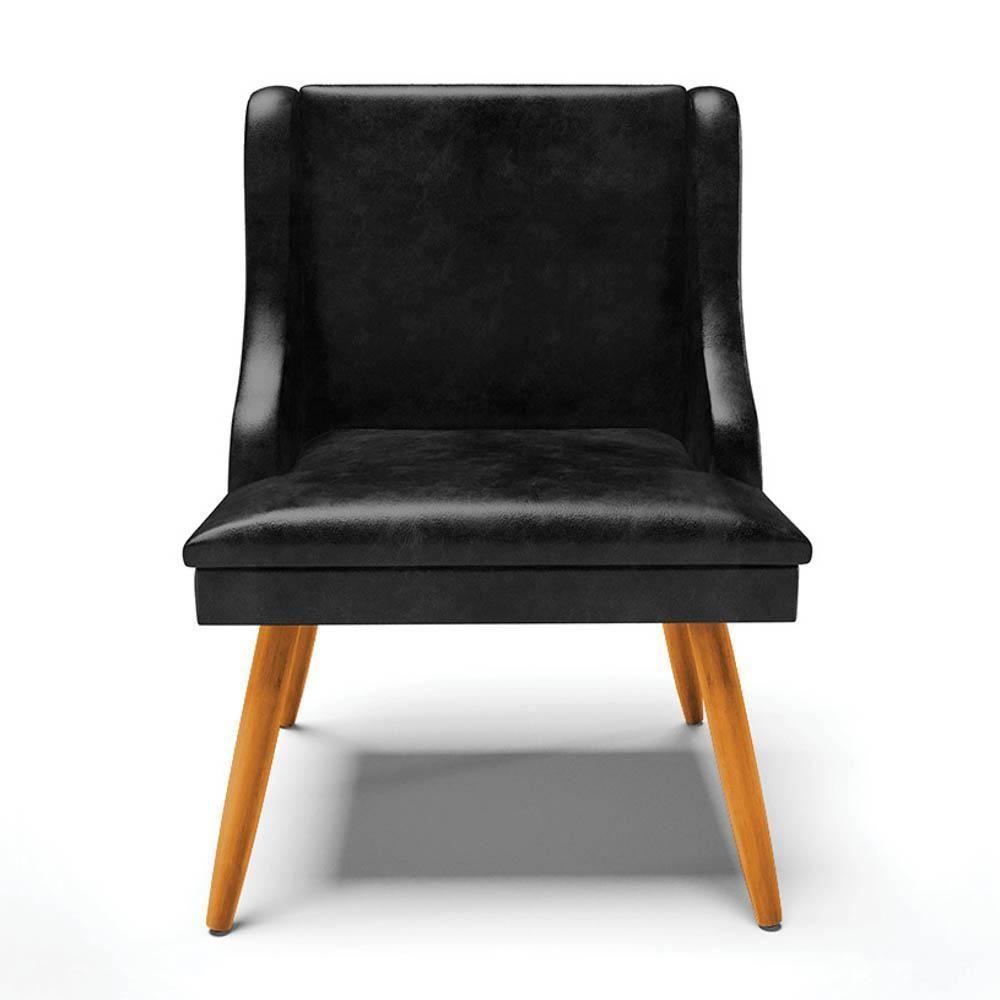 Kit 4 Cadeiras Estofadas Para Sala De Jantar Pés Palito Lia Sintético Premium Preto - Ibiza - 8