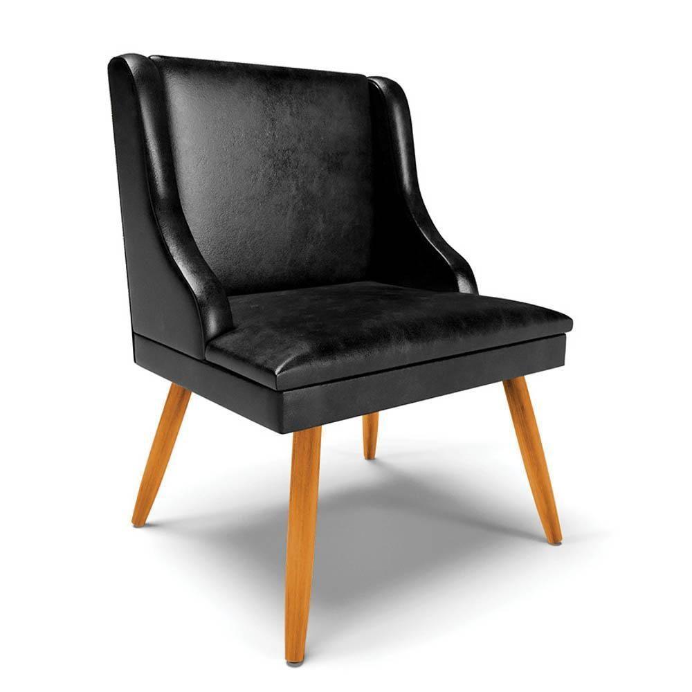 Kit 4 Cadeiras Estofadas Para Sala De Jantar Pés Palito Lia Sintético Premium Preto - Ibiza - 9