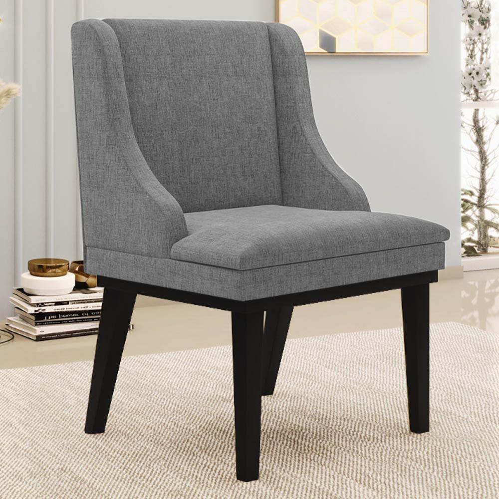 Kit 8 Cadeiras Estofadas Para Sala De Jantar Base Fixa De Madeira Preto Lia Linho Grafite - Ibiza - 2