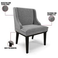 Kit 8 Cadeiras Estofadas Para Sala De Jantar Base Fixa De Madeira Preto Lia Linho Grafite - Ibiza - 3