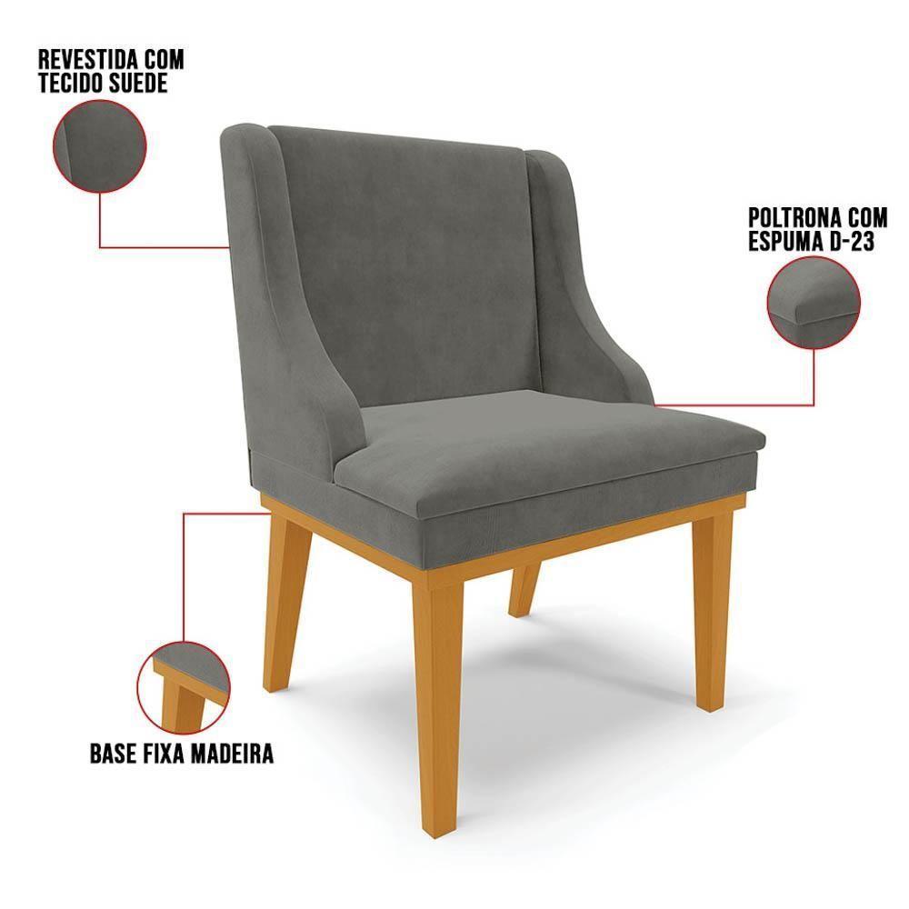 Kit 10 Cadeiras Estofadas Para Sala De Jantar Base Fixa De Madeira Castanho Lia Suede Grafite - Ibiza - 3