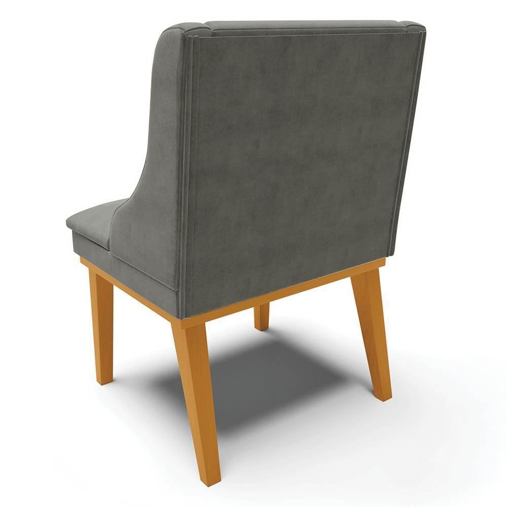 Kit 10 Cadeiras Estofadas Para Sala De Jantar Base Fixa De Madeira Castanho Lia Suede Grafite - Ibiza - 7