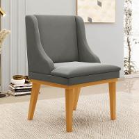 Kit 10 Cadeiras Estofadas Para Sala De Jantar Base Fixa De Madeira Castanho Lia Suede Grafite - Ibiza - 2