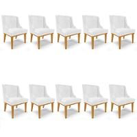 Kit 10 Cadeiras Estofadas Base Fixa De Madeira Castanho Lia Sintético Premium Branco - Ibiza - 1