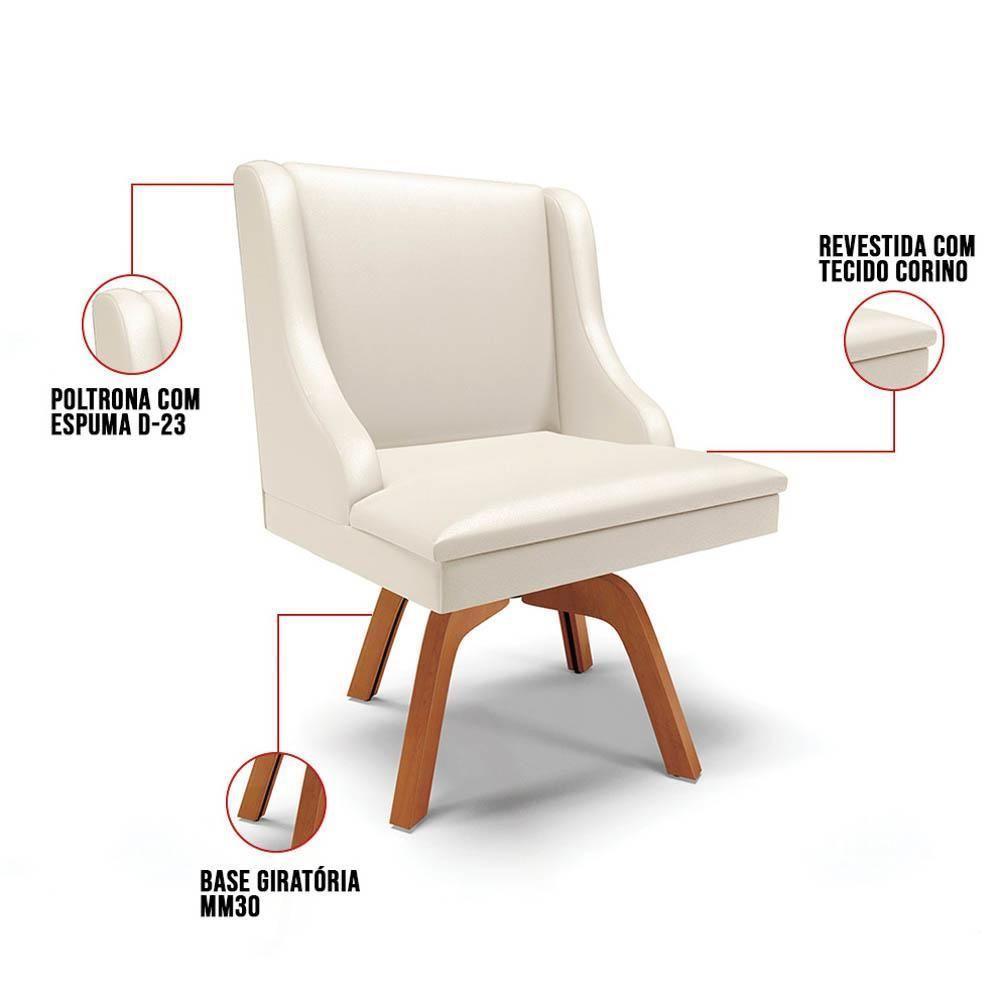 Kit 6 Cadeiras Estofadas Para Sala De Jantar Base Giratória De Madeira Lia Sintético Bege - Ibiza - 4