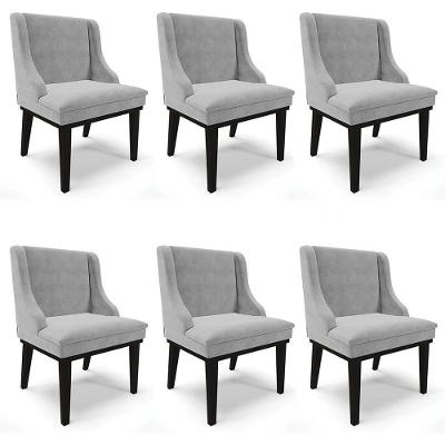 Kit 6 Cadeiras Estofadas Para Sala De Jantar Base Fixa De Madeira Preto Lia Suede Cinza - Ibiza